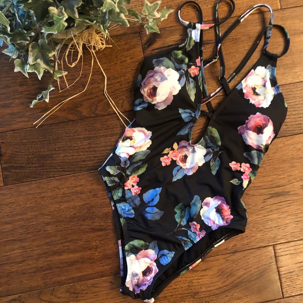 Gianni Bini Floral Plunge One-Piece
